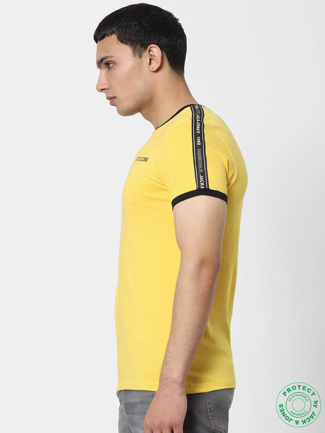 Yellow Tape Detail Crew Neck T-shirt - Image 3