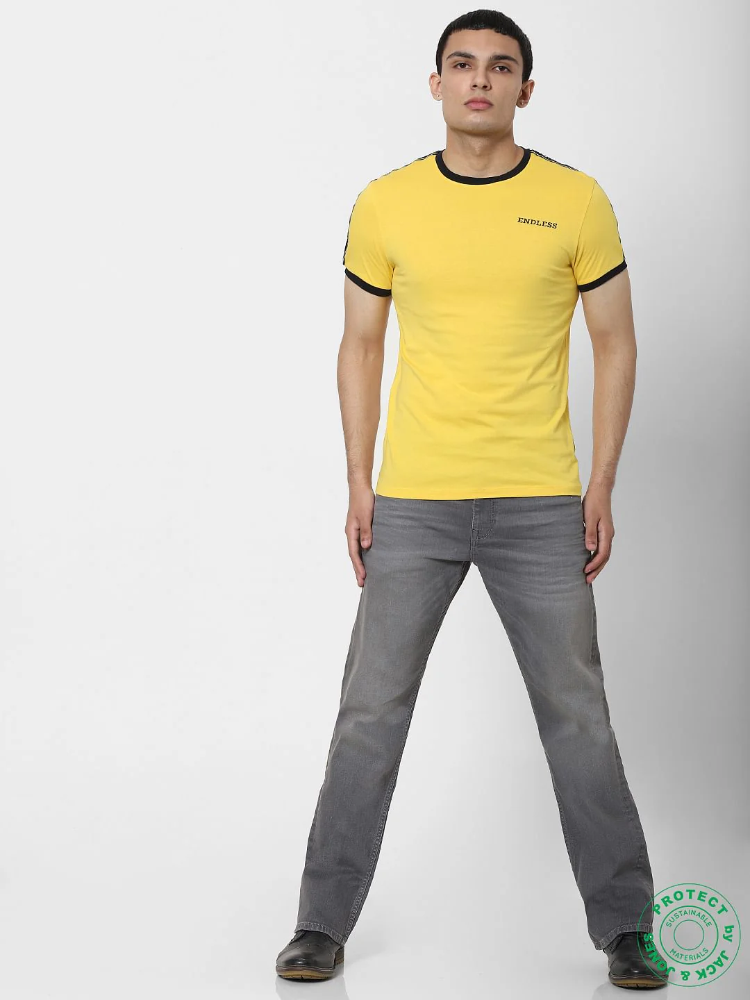 Yellow Tape Detail Crew Neck T-shirt - Image 5