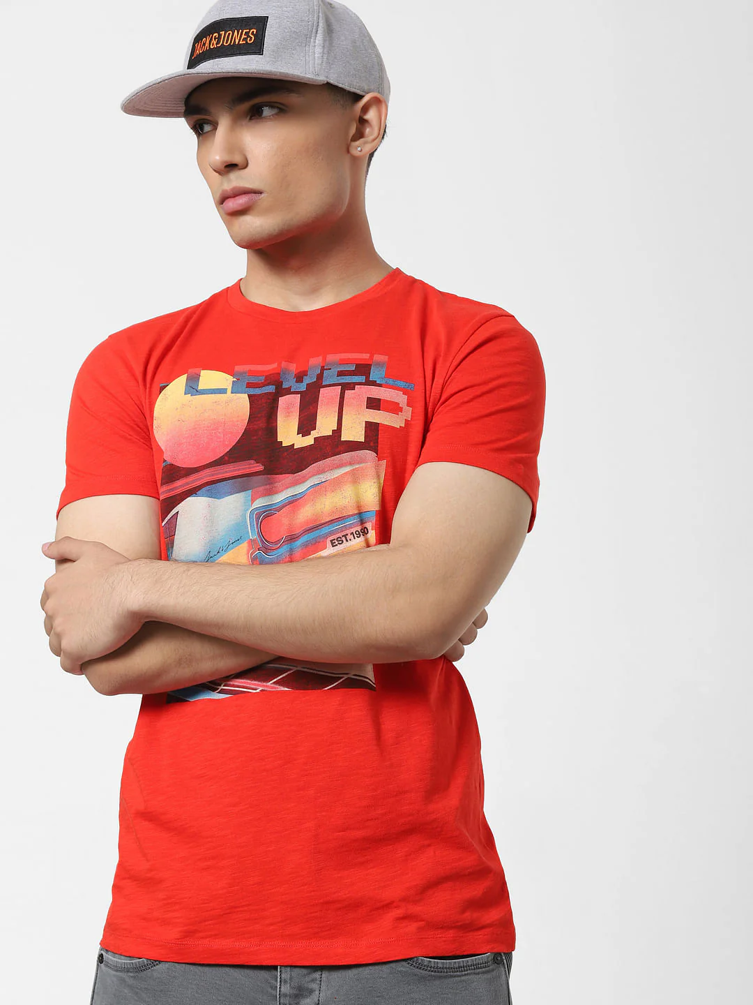 Orange Graphic Print Crew Neck T-shirt