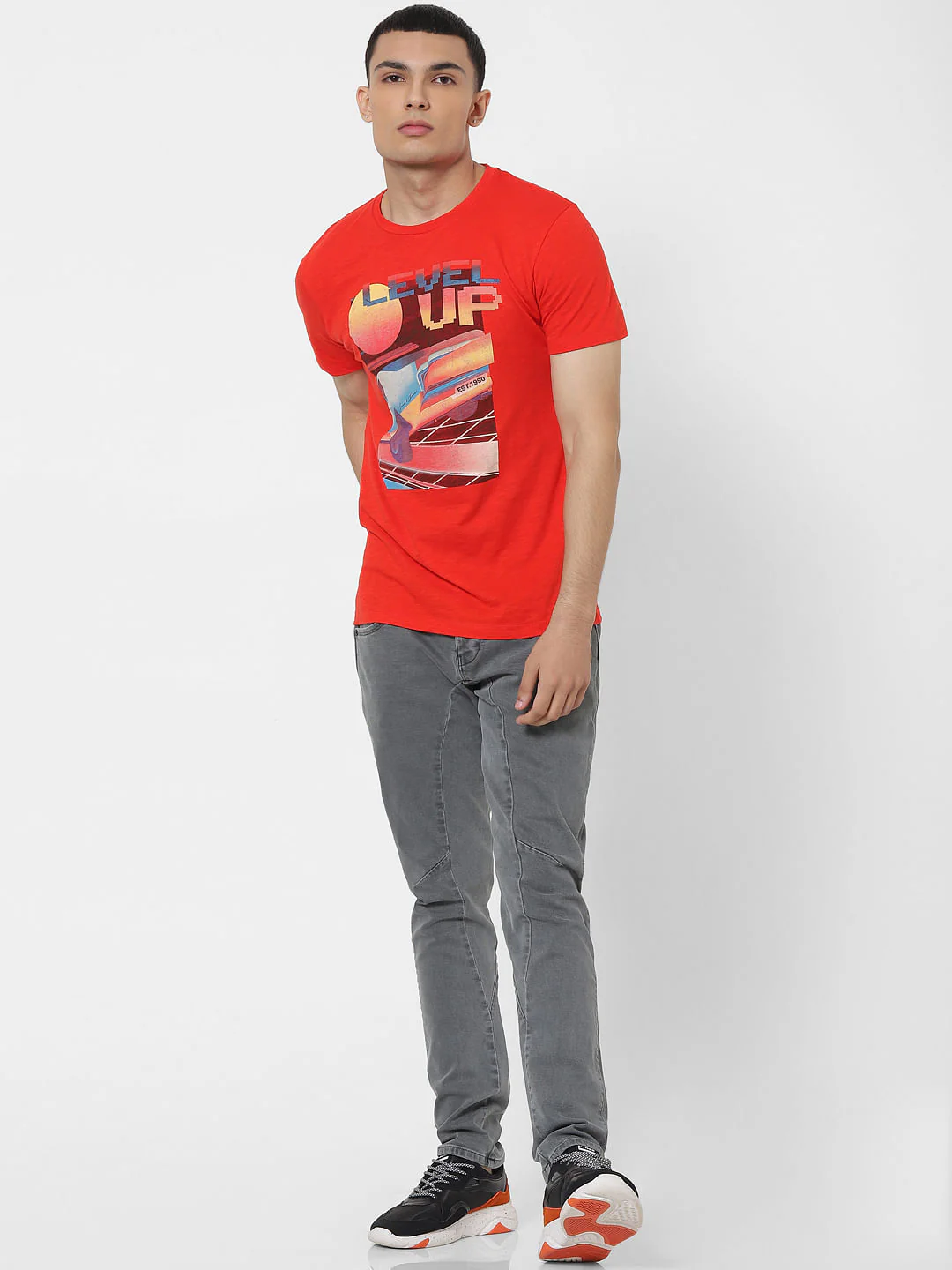 Orange Graphic Print Crew Neck T-shirt - Image 6