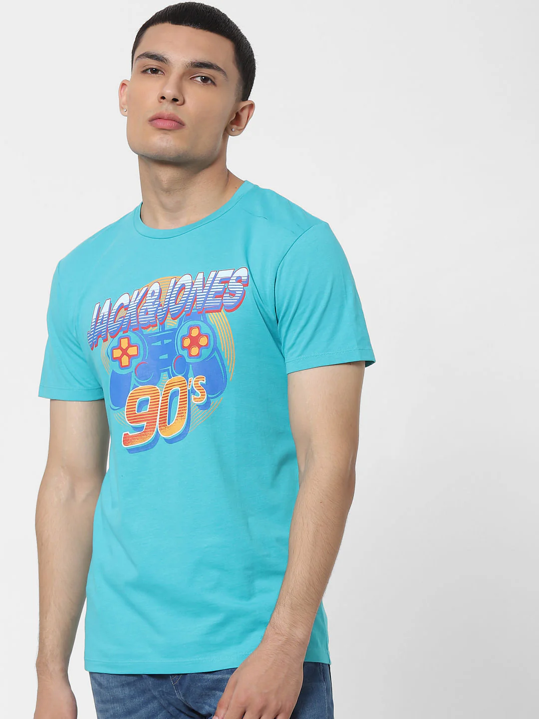 Blue Graphic Print Crew Neck T-shirt - Image 2