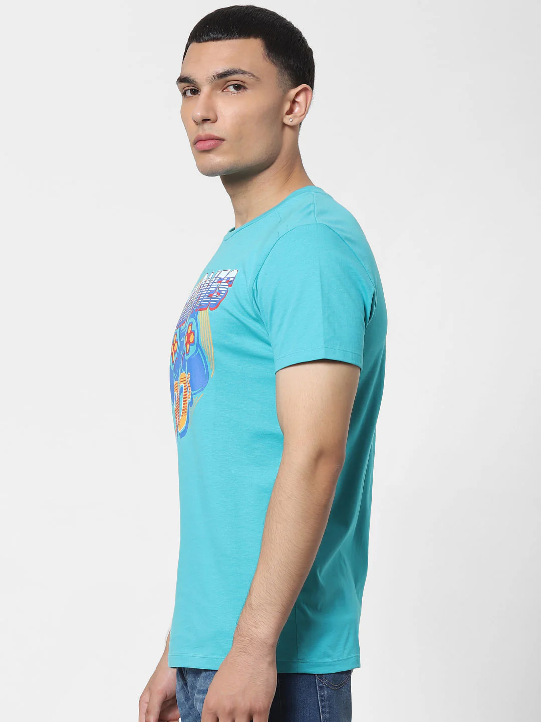 Blue Graphic Print Crew Neck T-shirt - Image 3