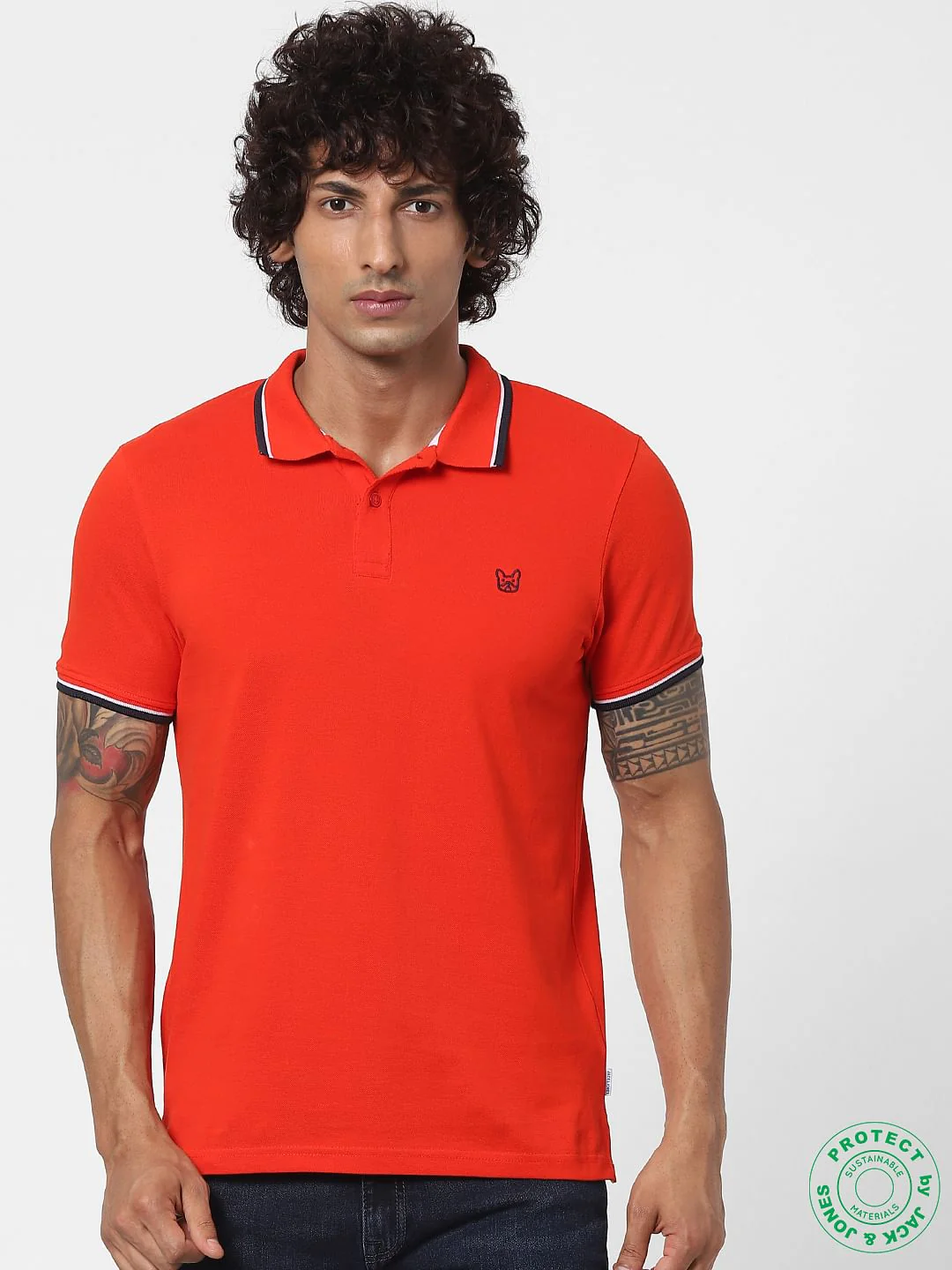 Red Contrast Tipping Polo Neck T-shirt - Image 2