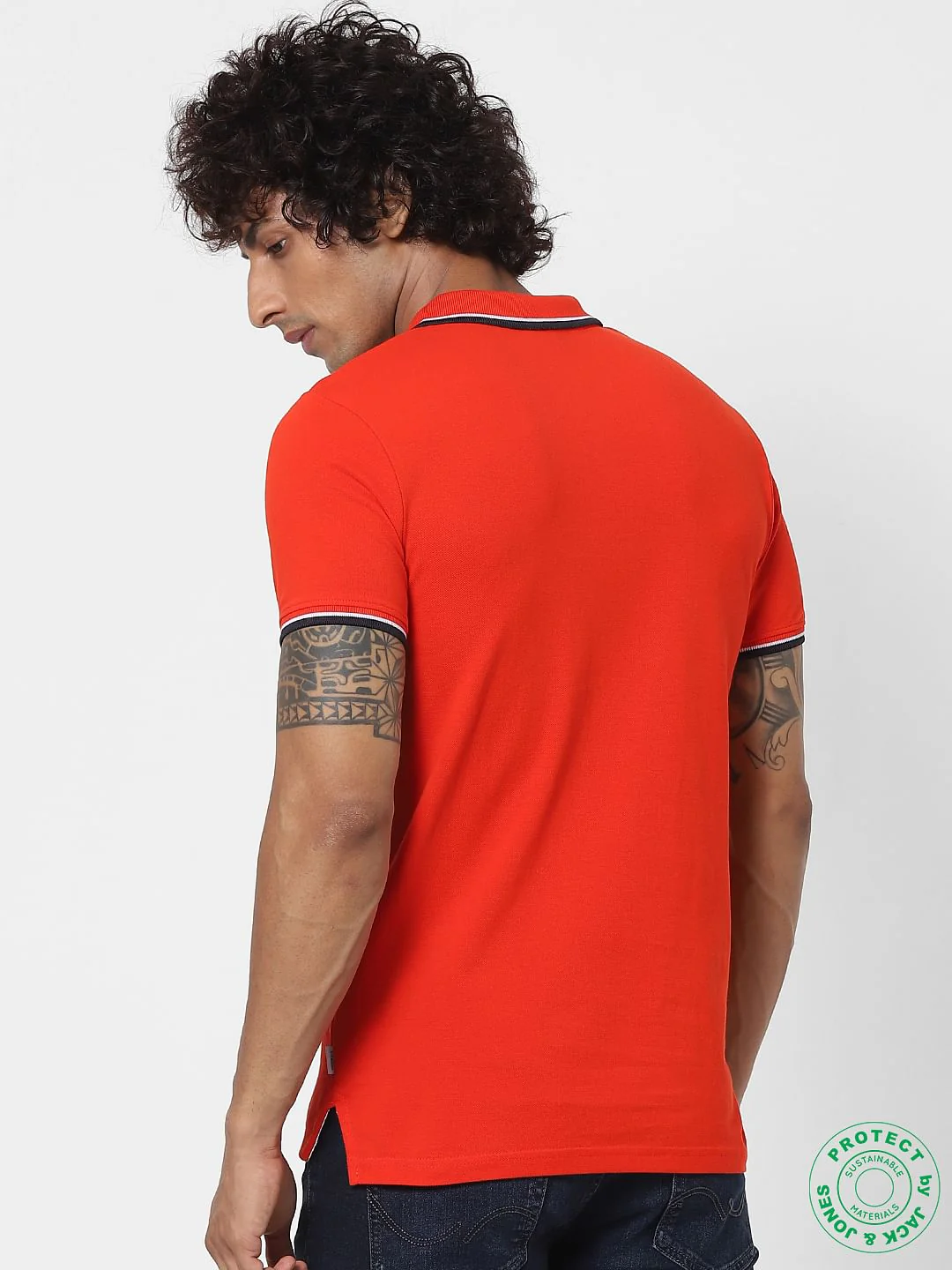 Red Contrast Tipping Polo Neck T-shirt - Image 4