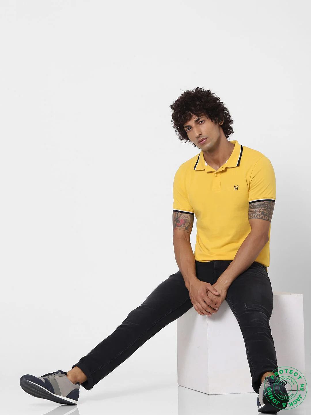 Yellow Contrast Tipping Polo Neck T-shirt