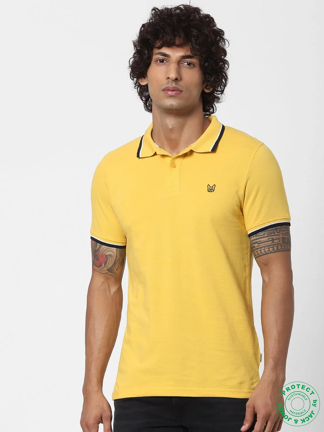 Yellow Contrast Tipping Polo Neck T-shirt - Image 2