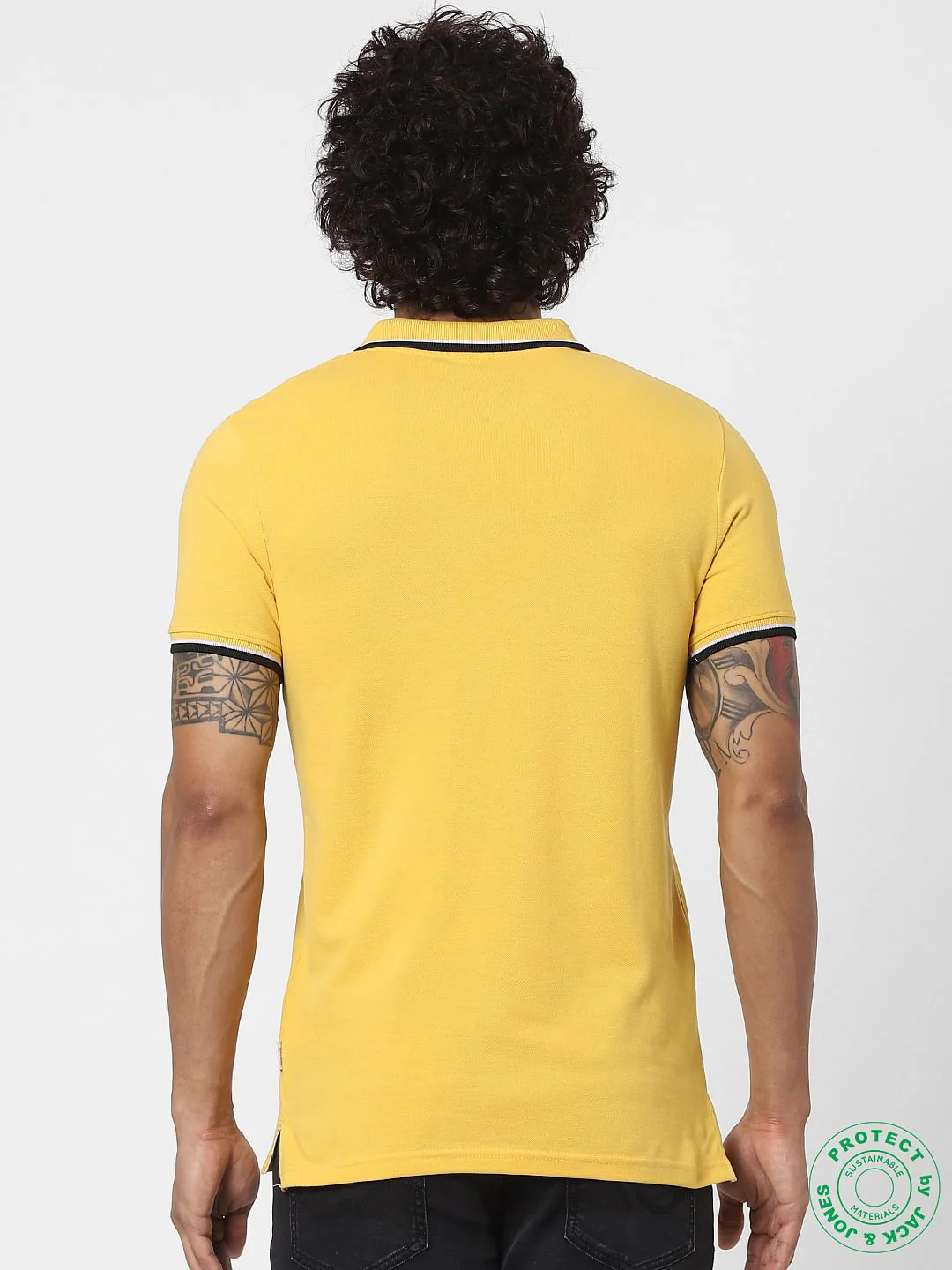 Yellow Contrast Tipping Polo Neck T-shirt - Image 4