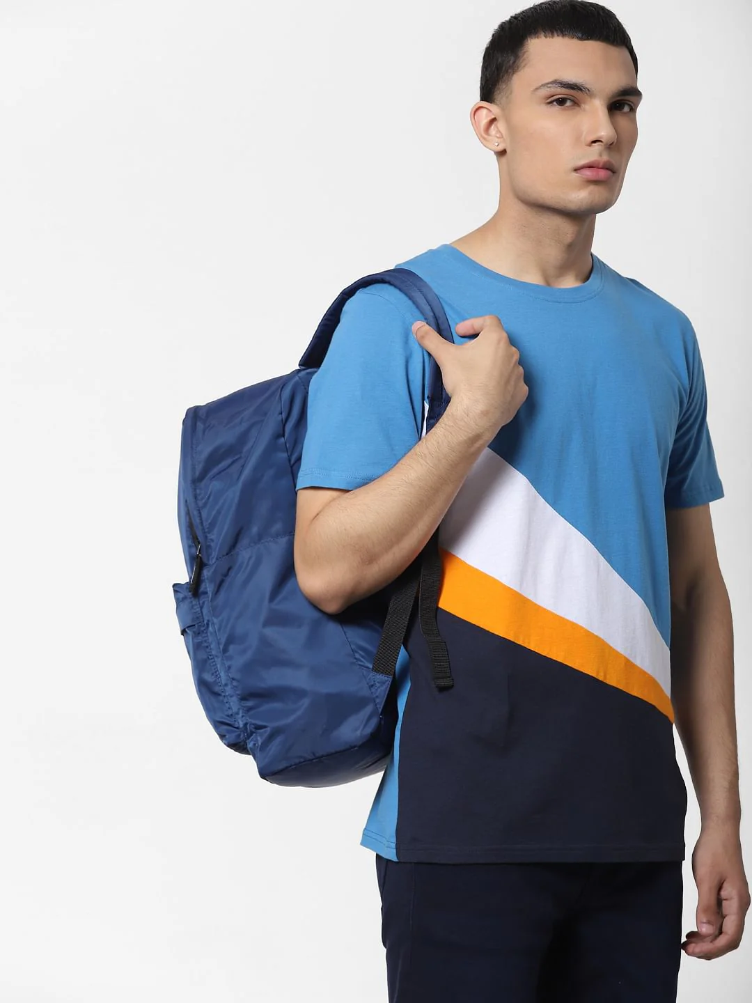 Blue Colourblocked Crew Neck T-shirt