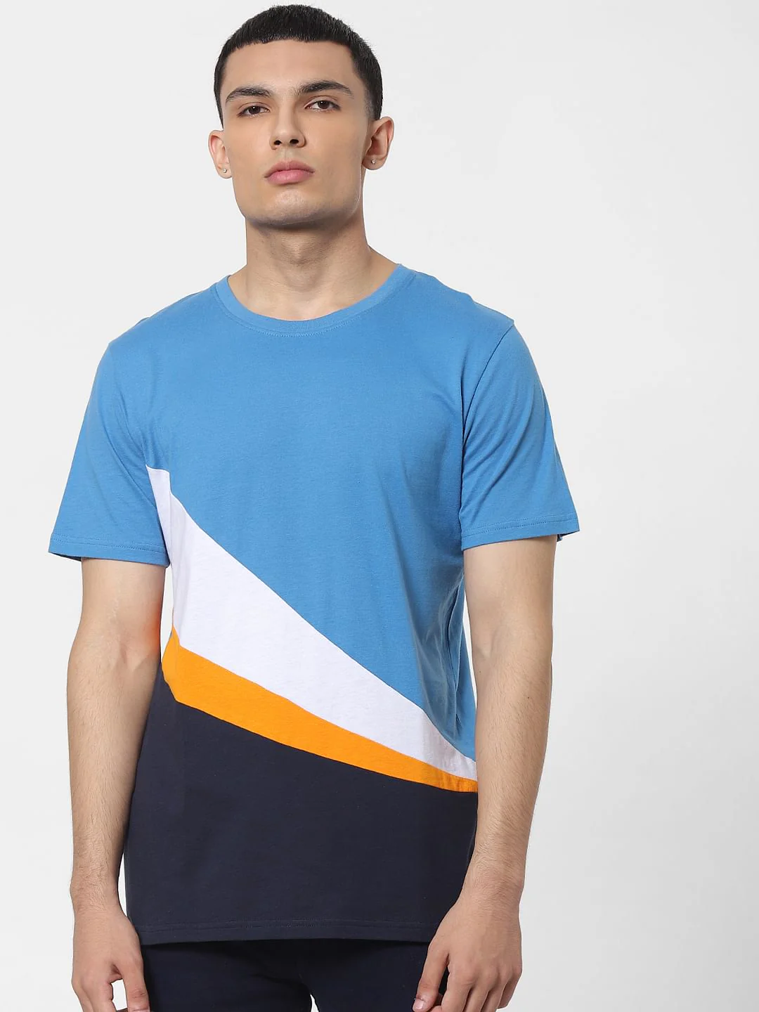 Blue Colourblocked Crew Neck T-shirt - Image 2