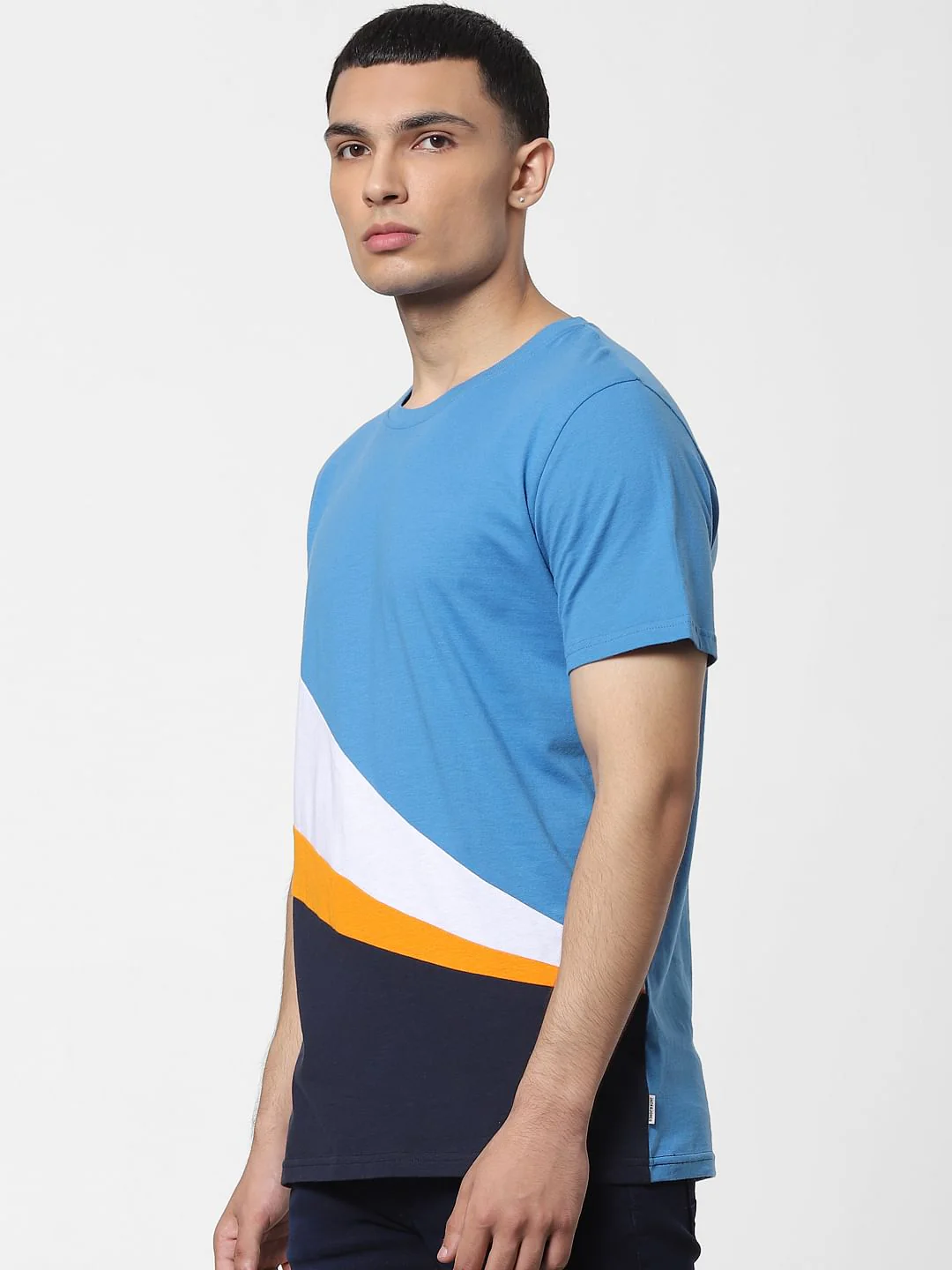 Blue Colourblocked Crew Neck T-shirt - Image 3