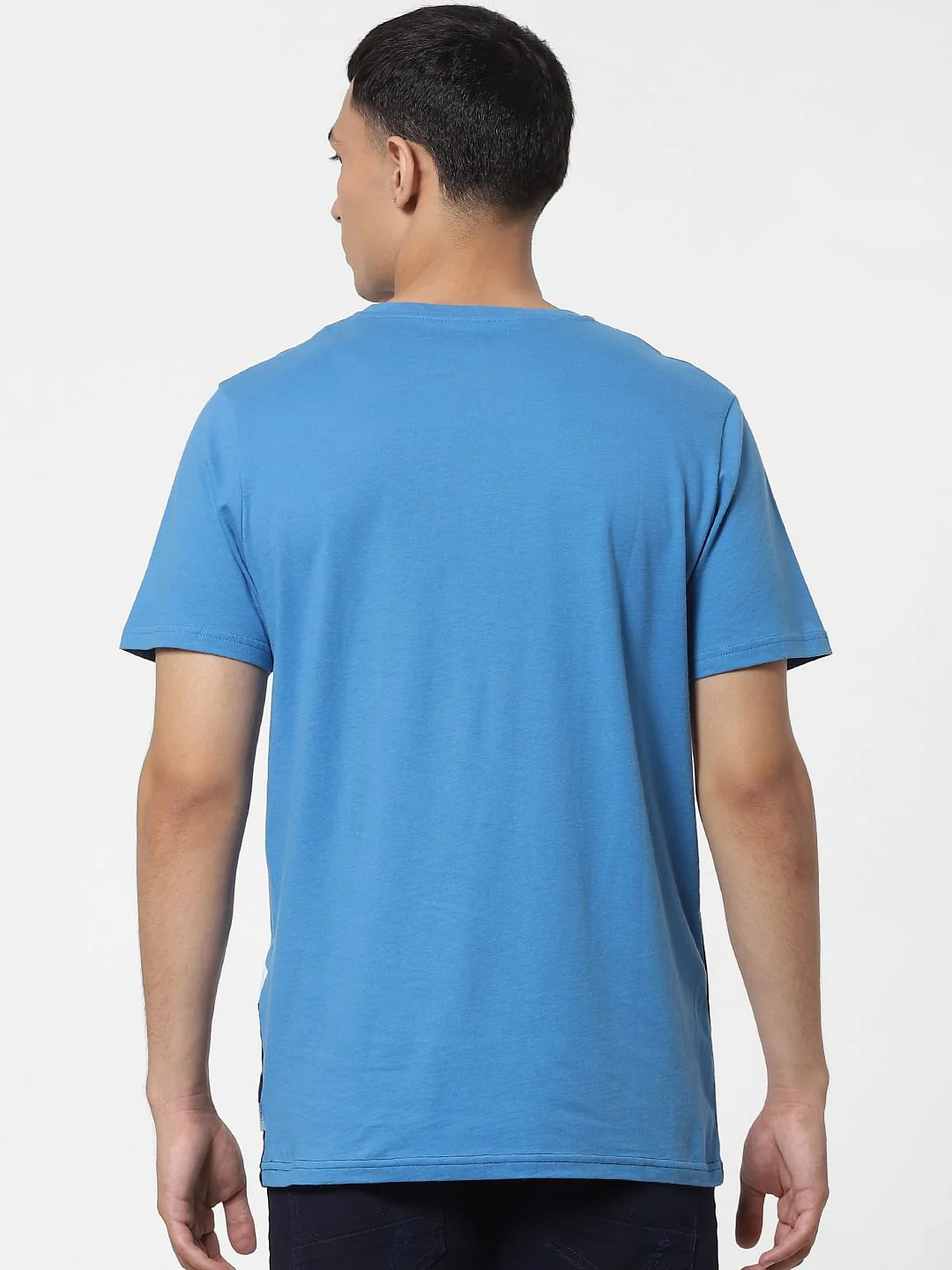Blue Colourblocked Crew Neck T-shirt - Image 4