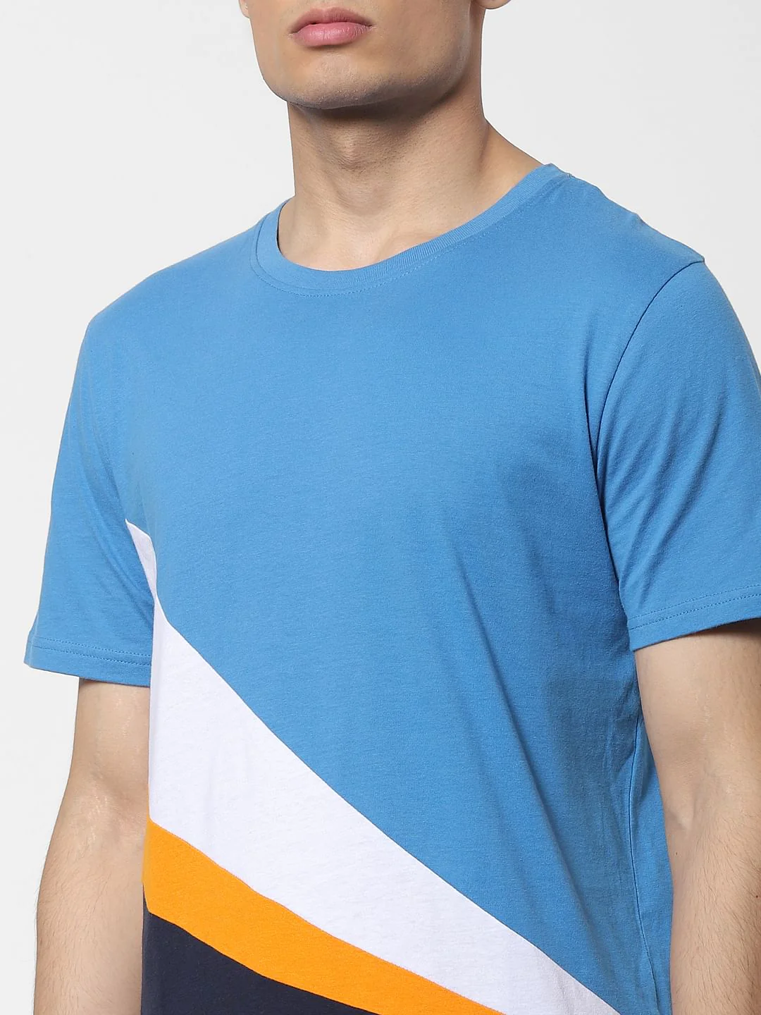 Blue Colourblocked Crew Neck T-shirt - Image 5