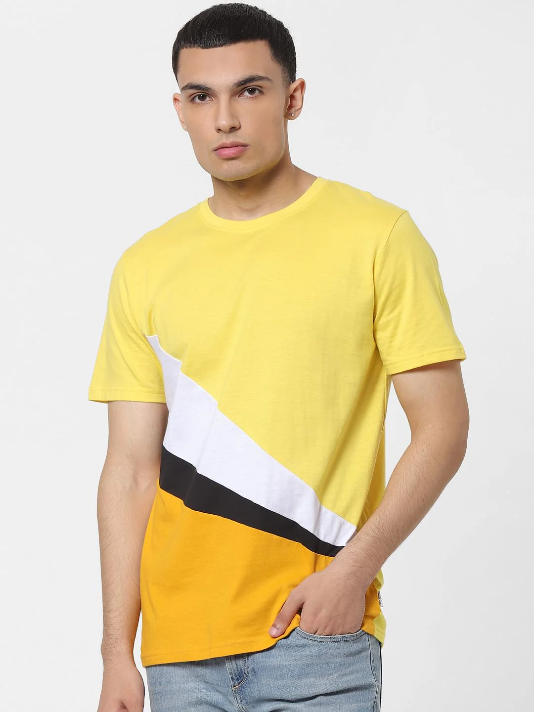 Yellow Colourblocked Crew Neck T-shirt - Image 2