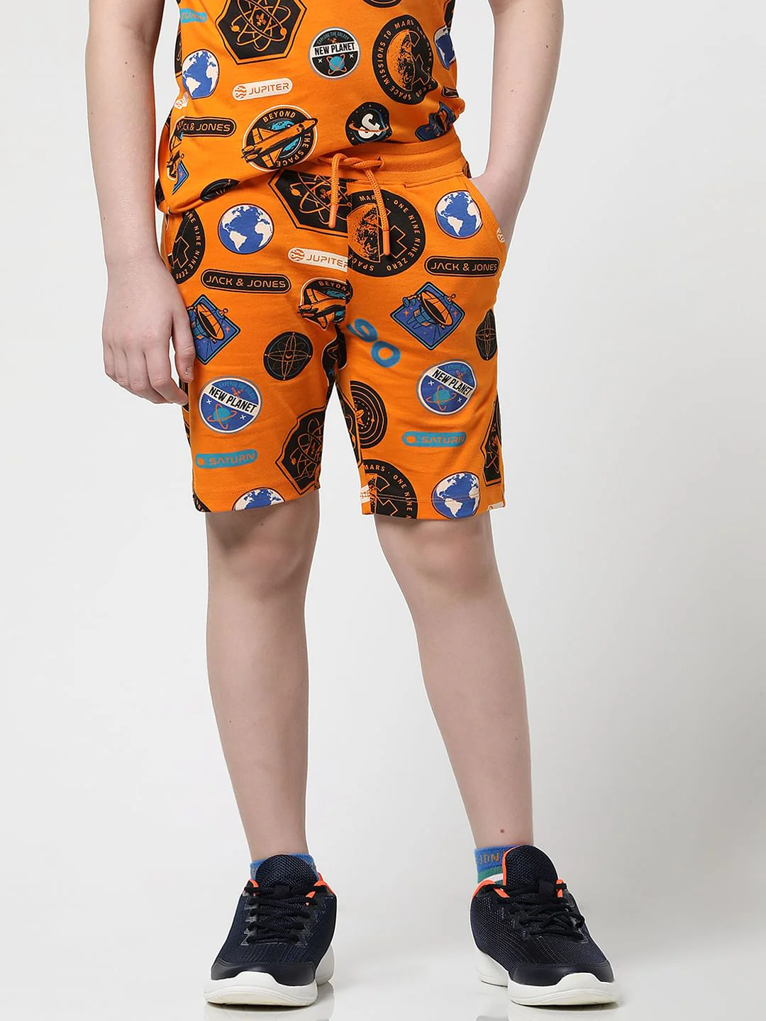 Boys Orange Printed Co-ord Set Shorts - Image 2