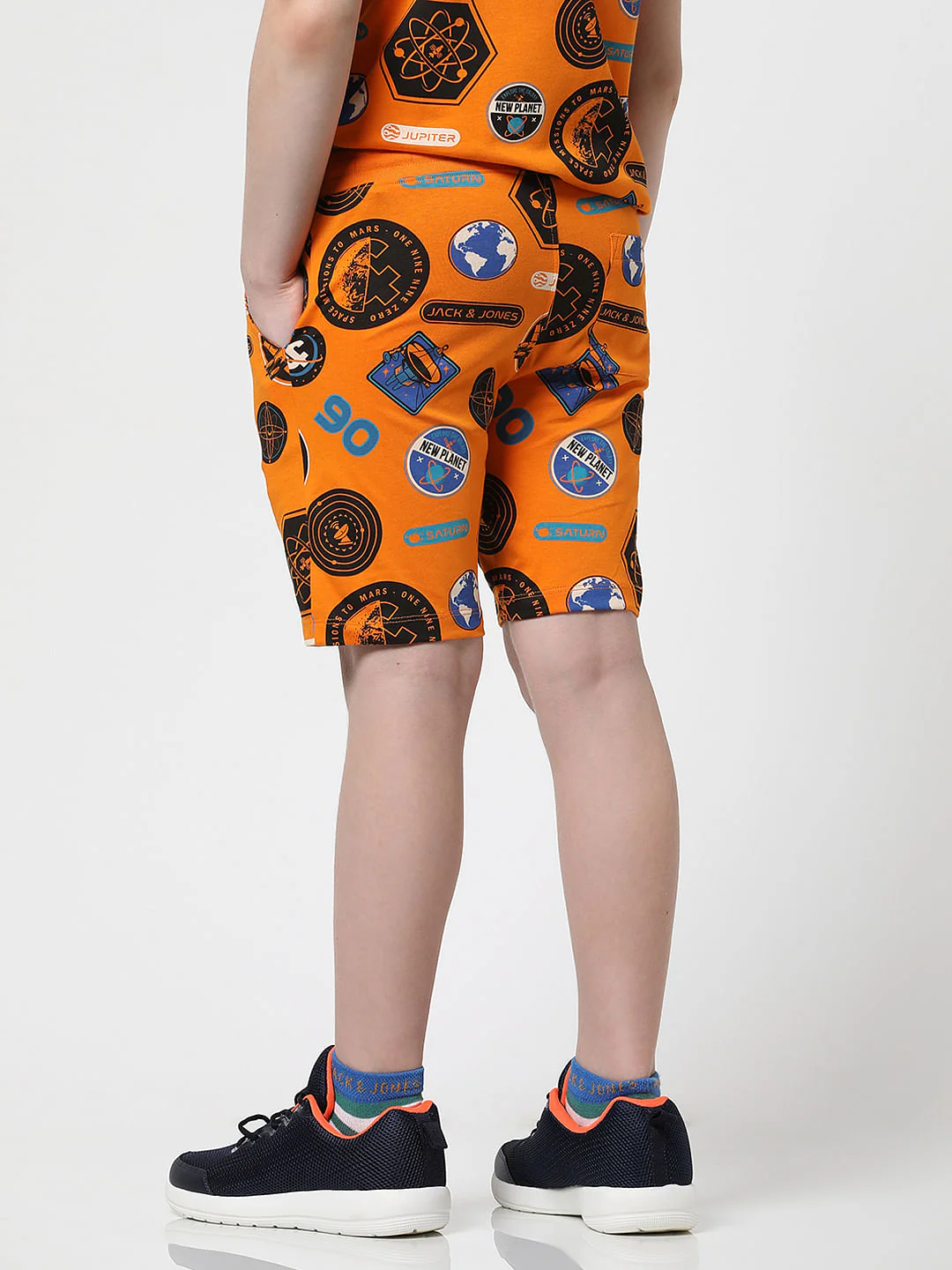 Boys Orange Printed Co-ord Set Shorts - Image 4