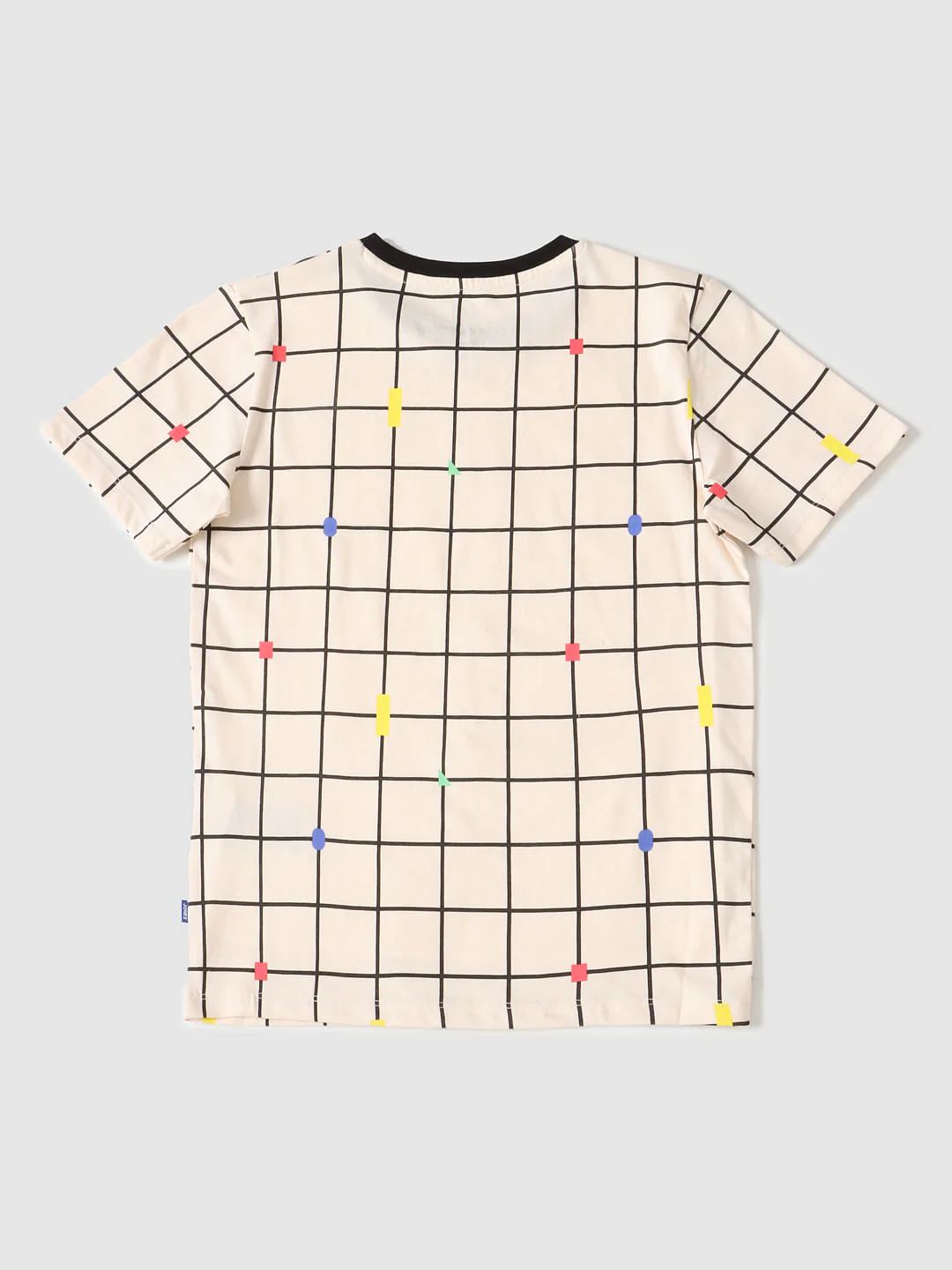Boys Beige Grid Print Crew Neck T-shirt - Image 2