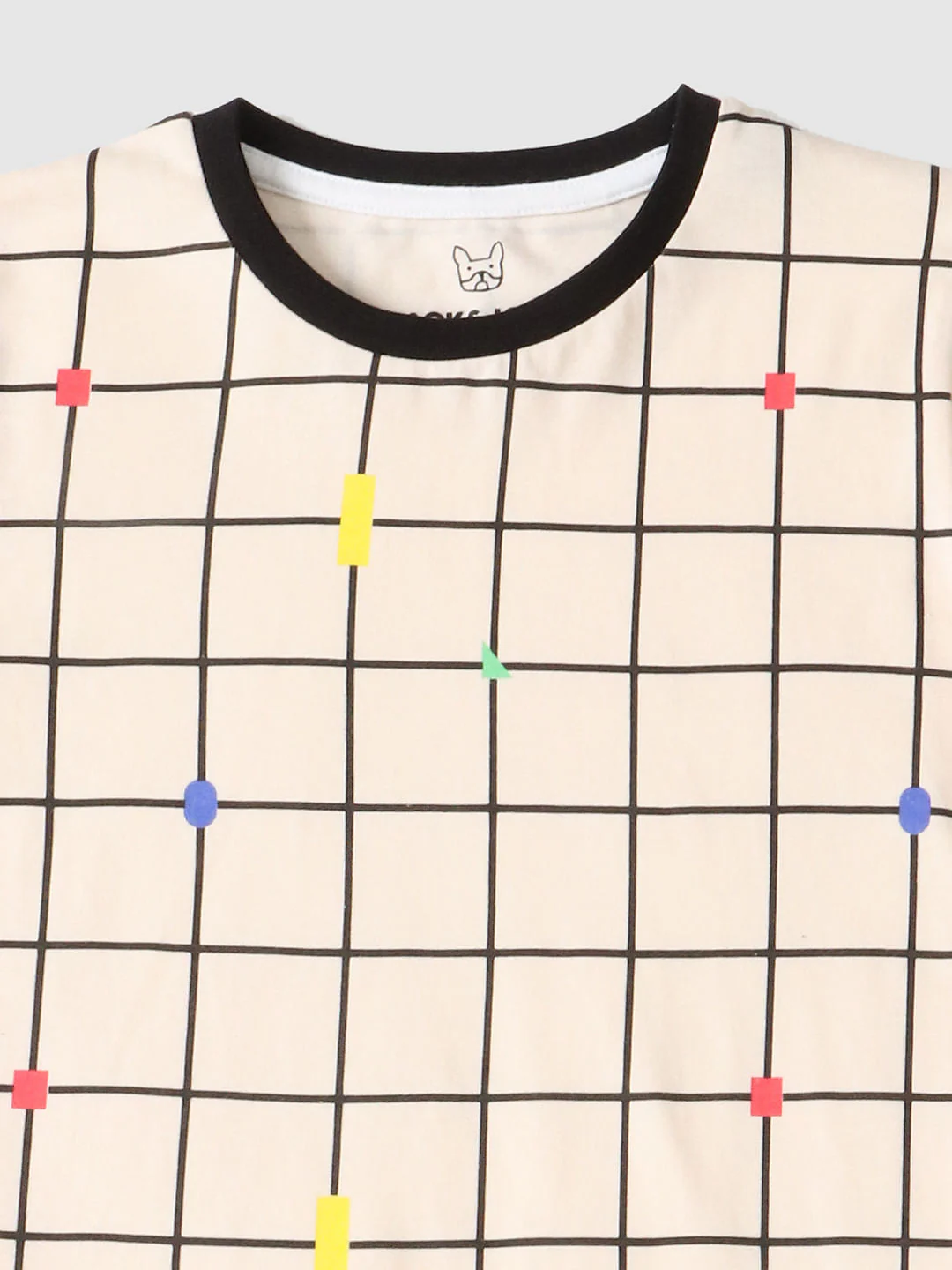 Boys Beige Grid Print Crew Neck T-shirt - Image 3