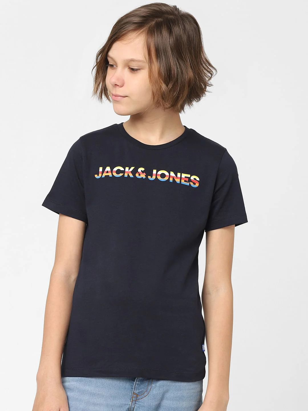 Boys Navy Blue Logo Print Crew Neck T-shirt - Image 2
