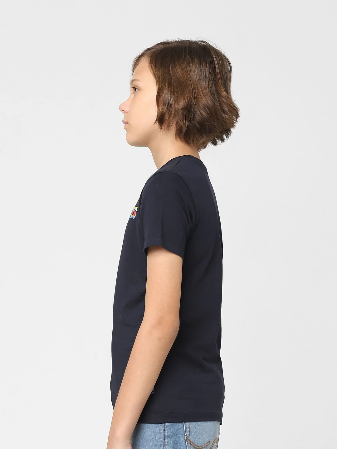 Boys Navy Blue Logo Print Crew Neck T-shirt - Image 3