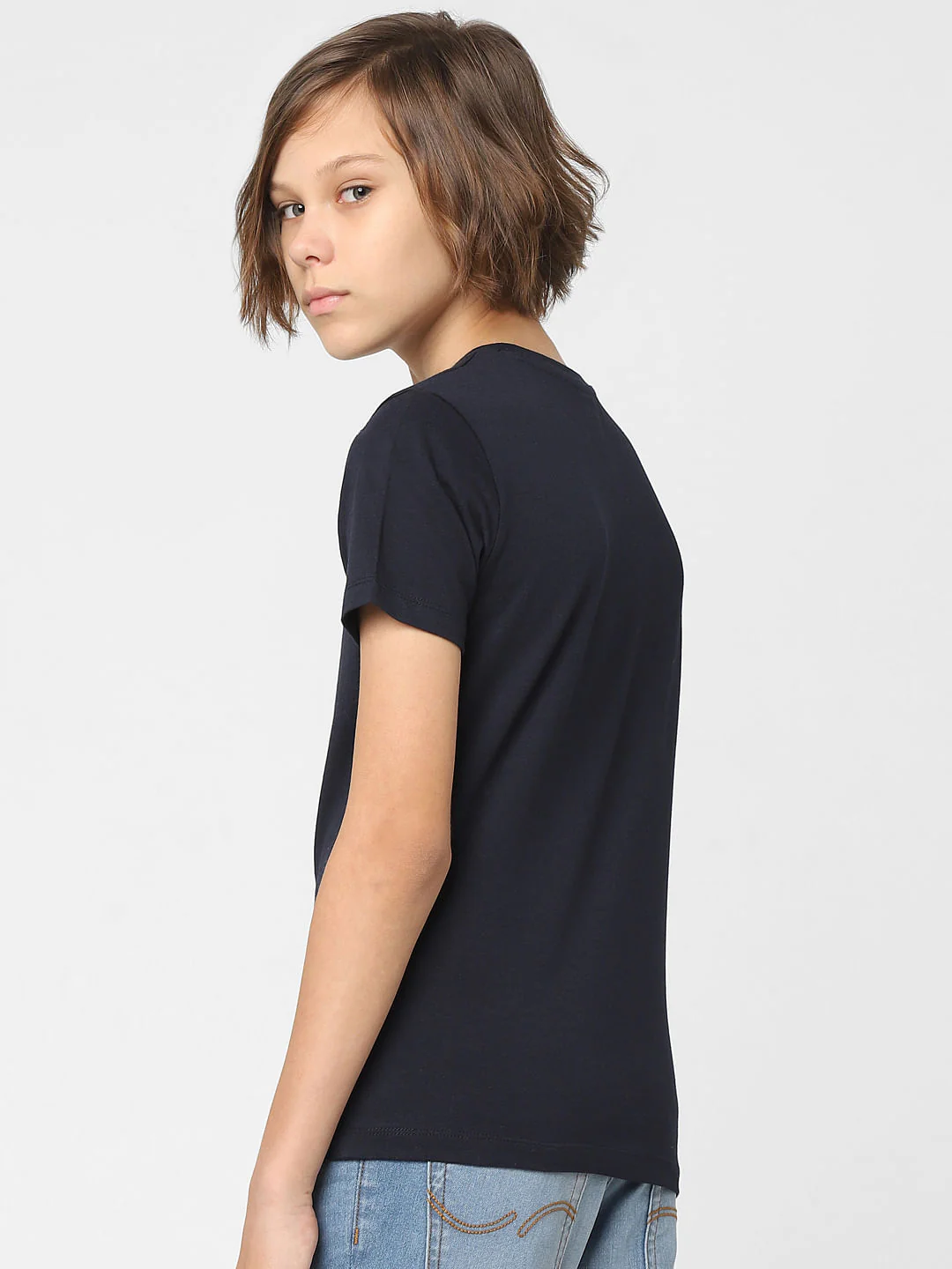 Boys Navy Blue Logo Print Crew Neck T-shirt - Image 4