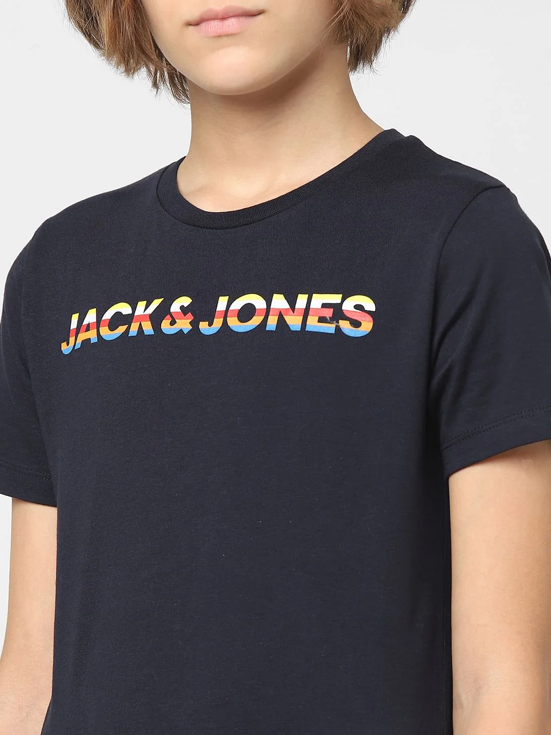 Boys Navy Blue Logo Print Crew Neck T-shirt - Image 5