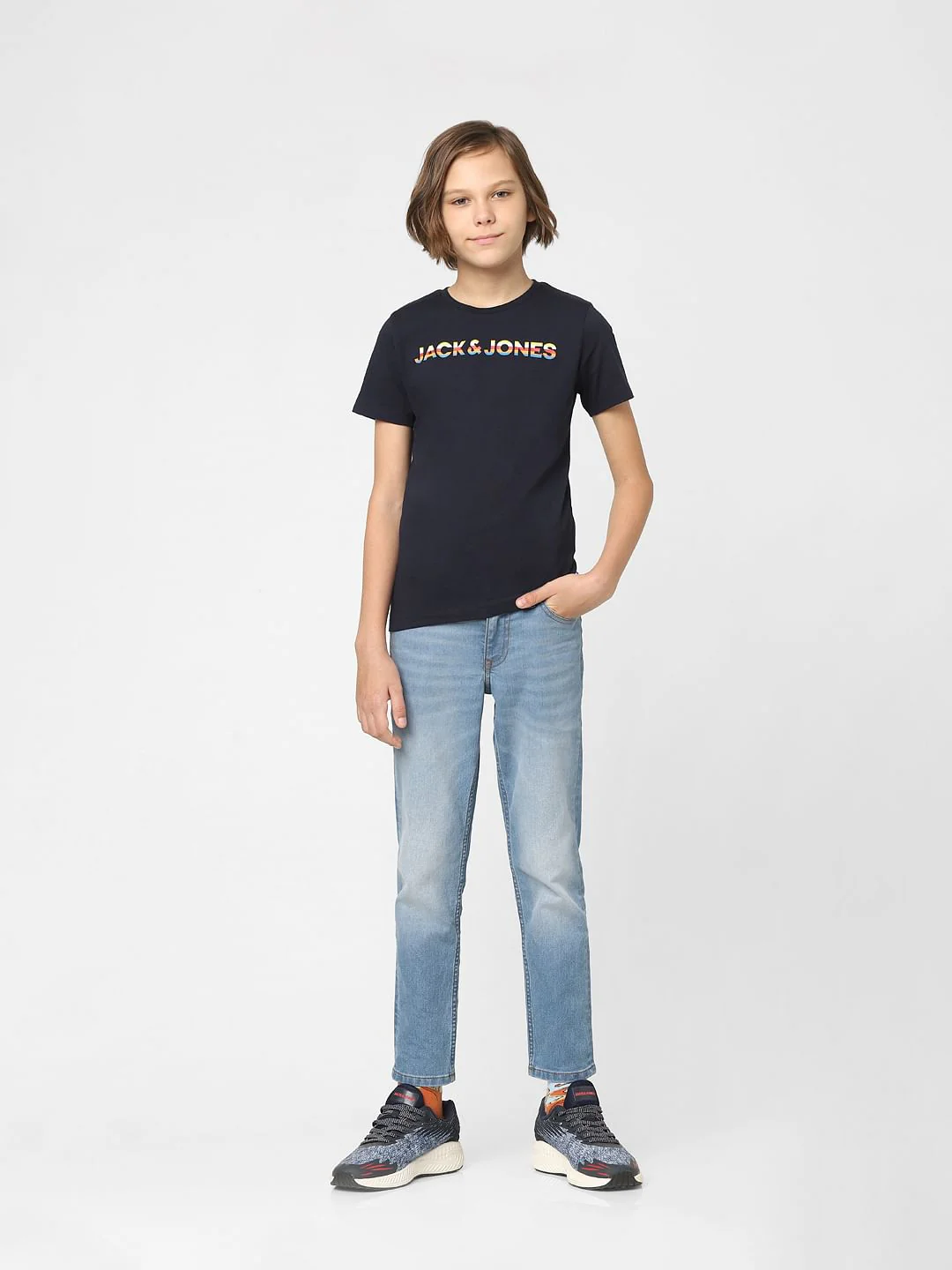 Boys Navy Blue Logo Print Crew Neck T-shirt - Image 6