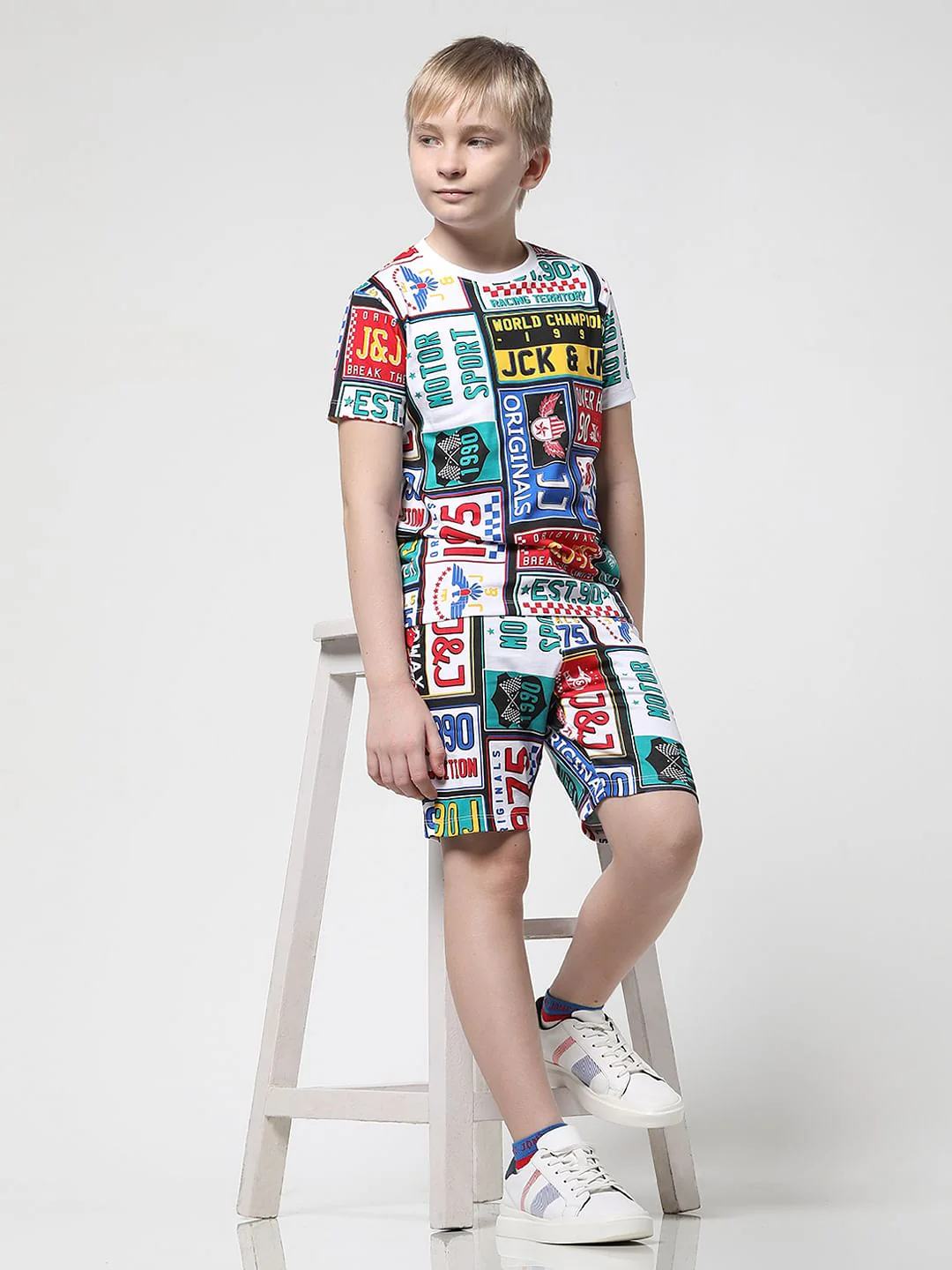 JACK&JONES JUNIOR X MOTOR MUNCHKINS BLACK PRINTED SHORTS