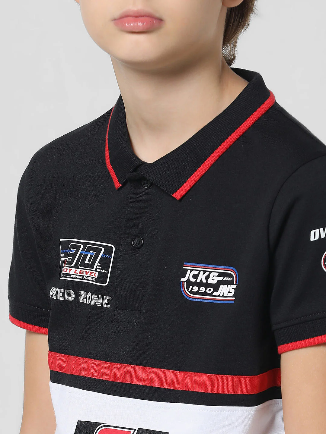 JACK&JONES JUNIOR X MOTOR MUNCHKINS Black Racer Print Polo T-shirt - Image 4