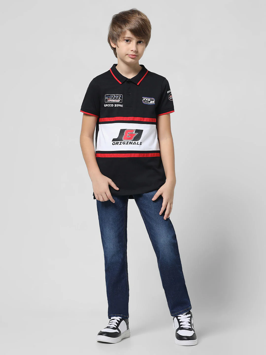 JACK&JONES JUNIOR X MOTOR MUNCHKINS Black Racer Print Polo T-shirt - Image 5