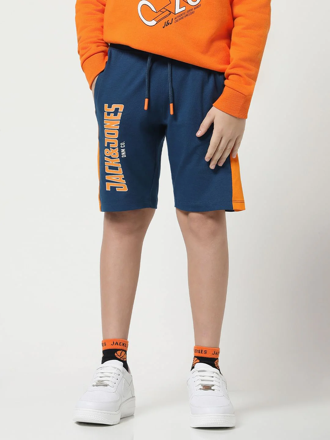 Navy Blue Mid Rise Colourblocked Shorts - Image 2