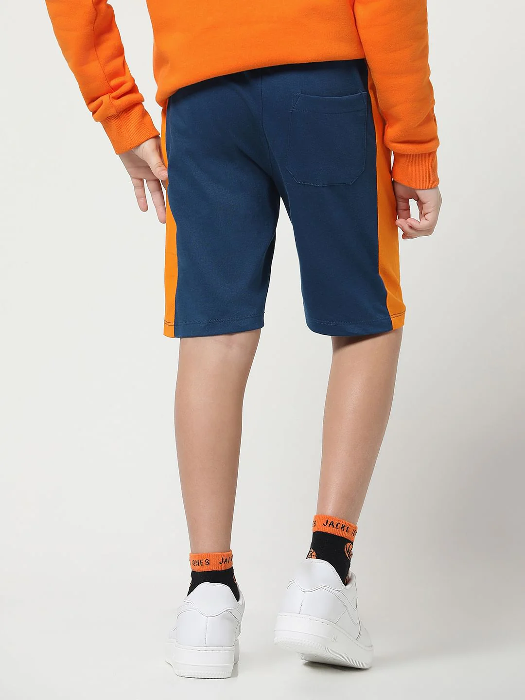 Navy Blue Mid Rise Colourblocked Shorts - Image 3