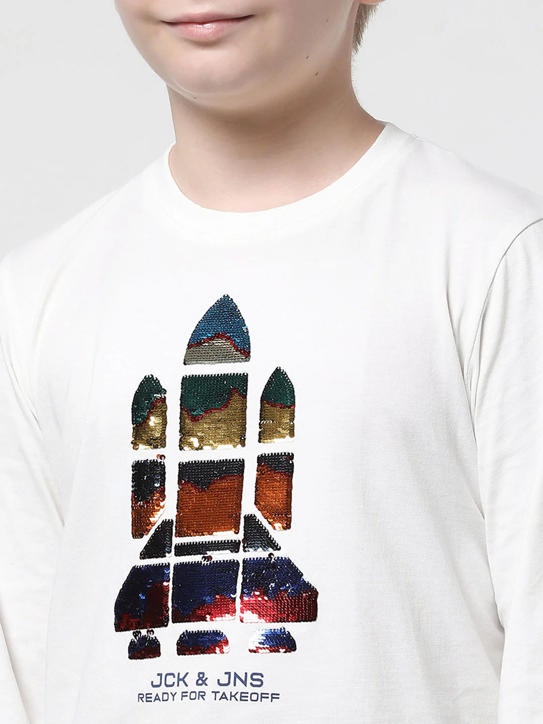 Boys White Embellished Full Sleeves T-shirt - Image 5