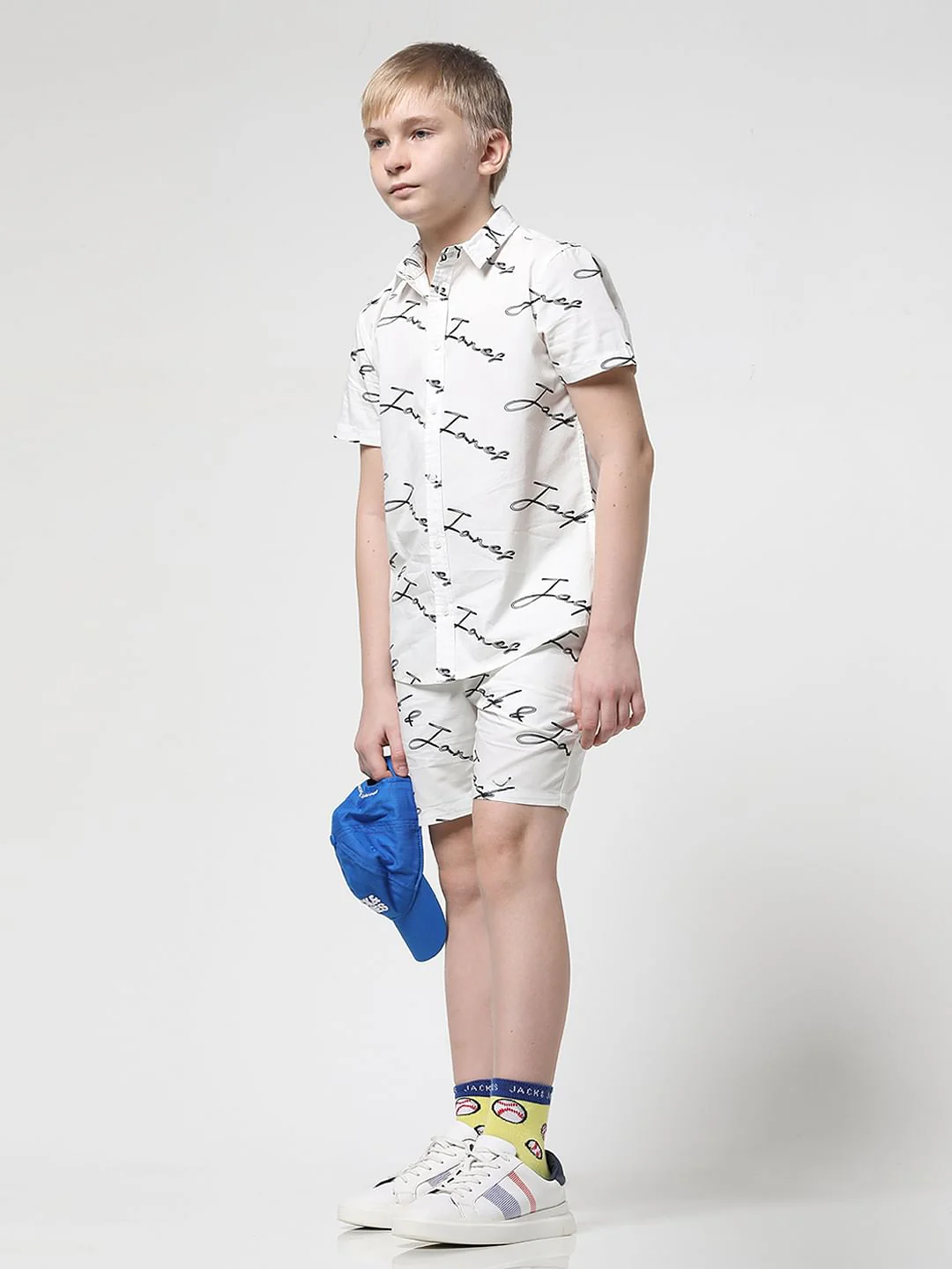 Boys White Logo Print Co-ord Set Shorts