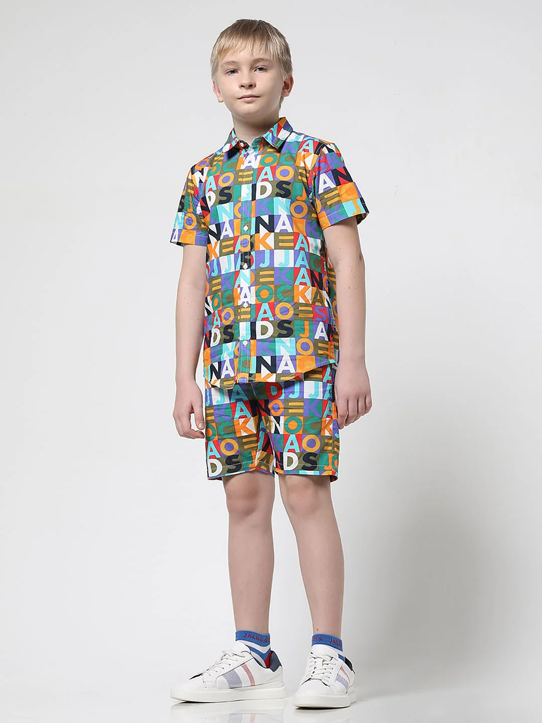 Boys Blue Logo Print Co-ord Set Shorts