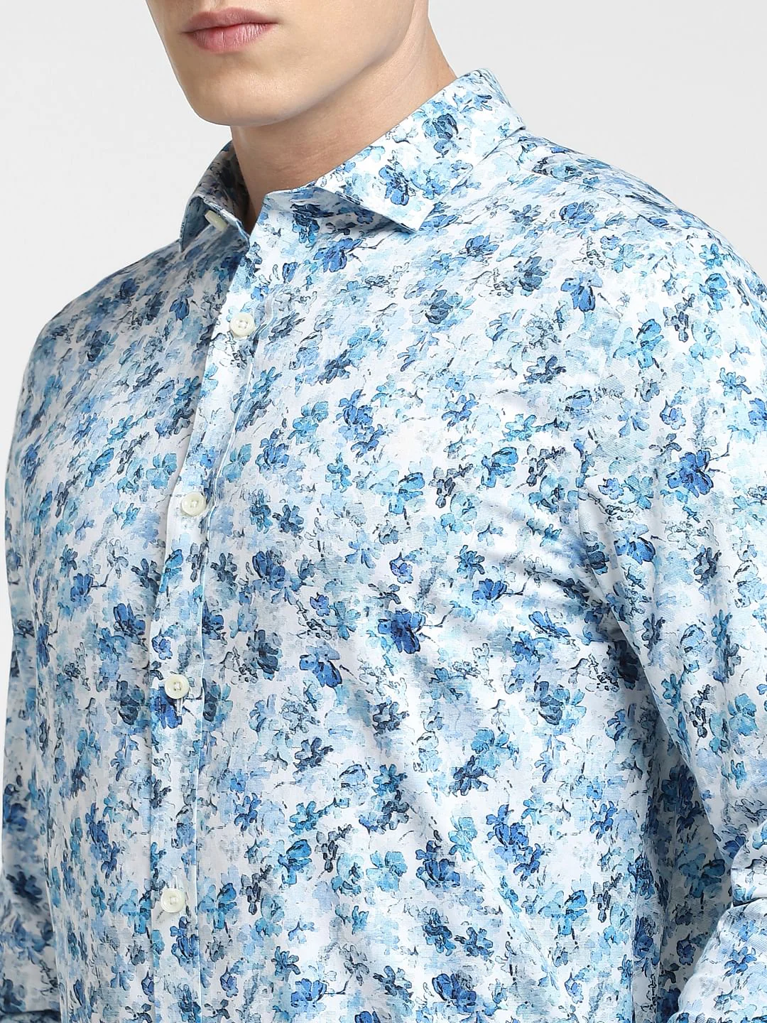 Blue Floral Print Full Sleeves Shirt - Image 5