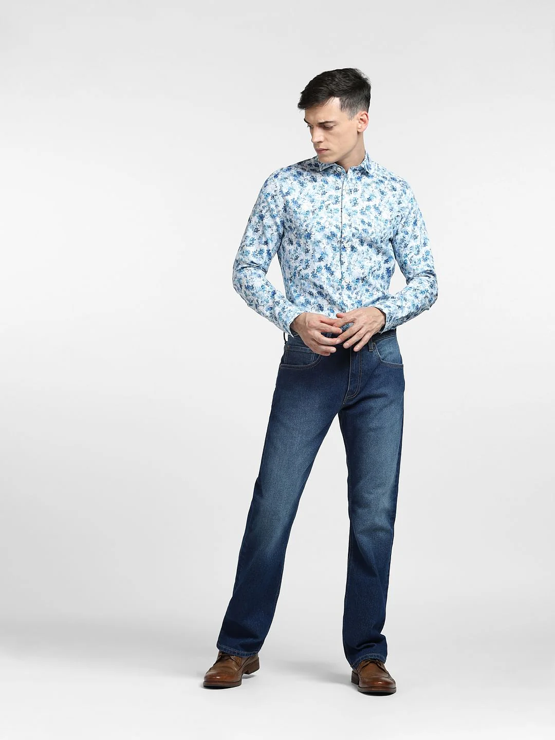 Blue Floral Print Full Sleeves Shirt - Image 6