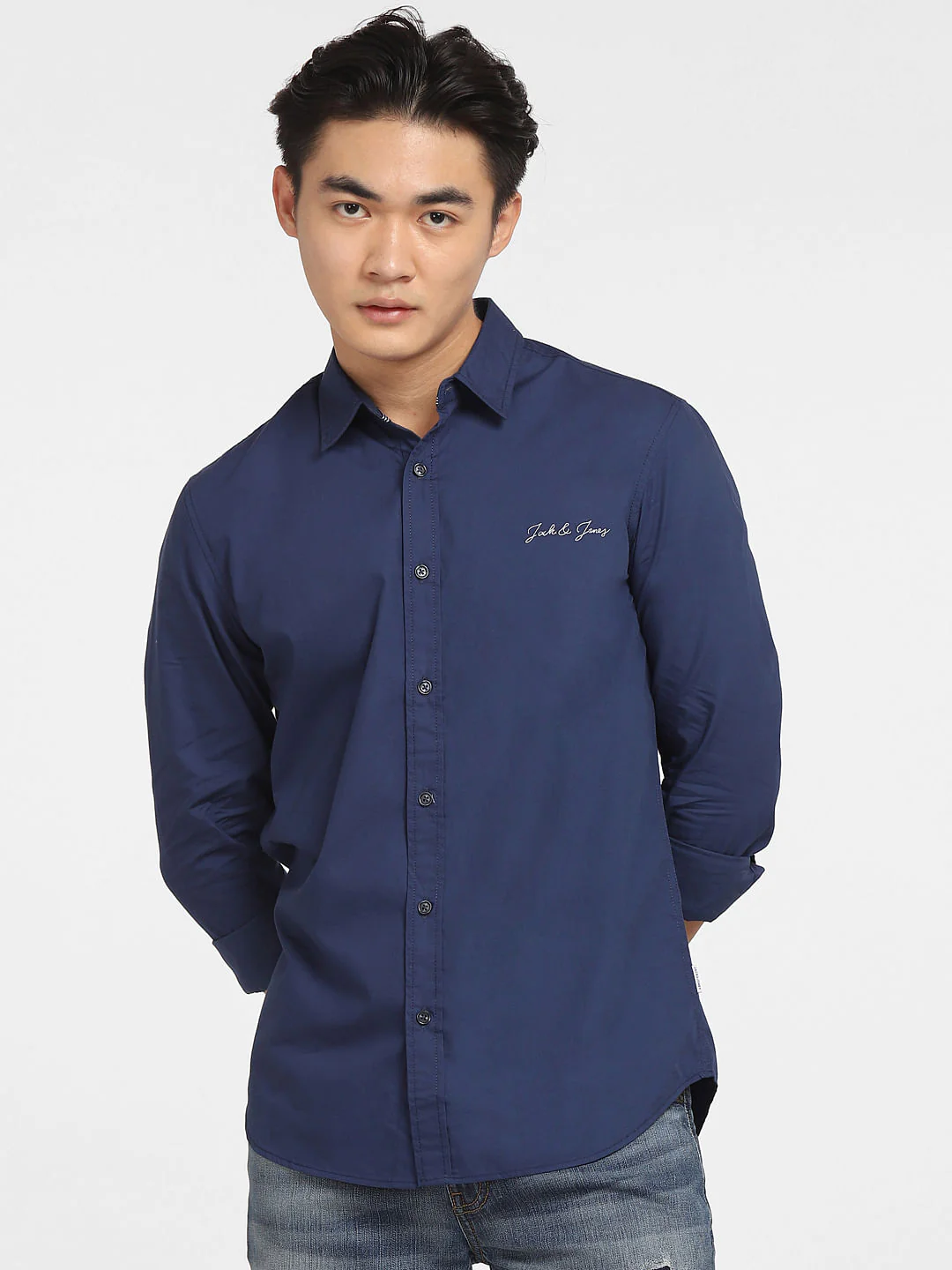 Blue Logo Print Full Sleeves Shirt - Image 2