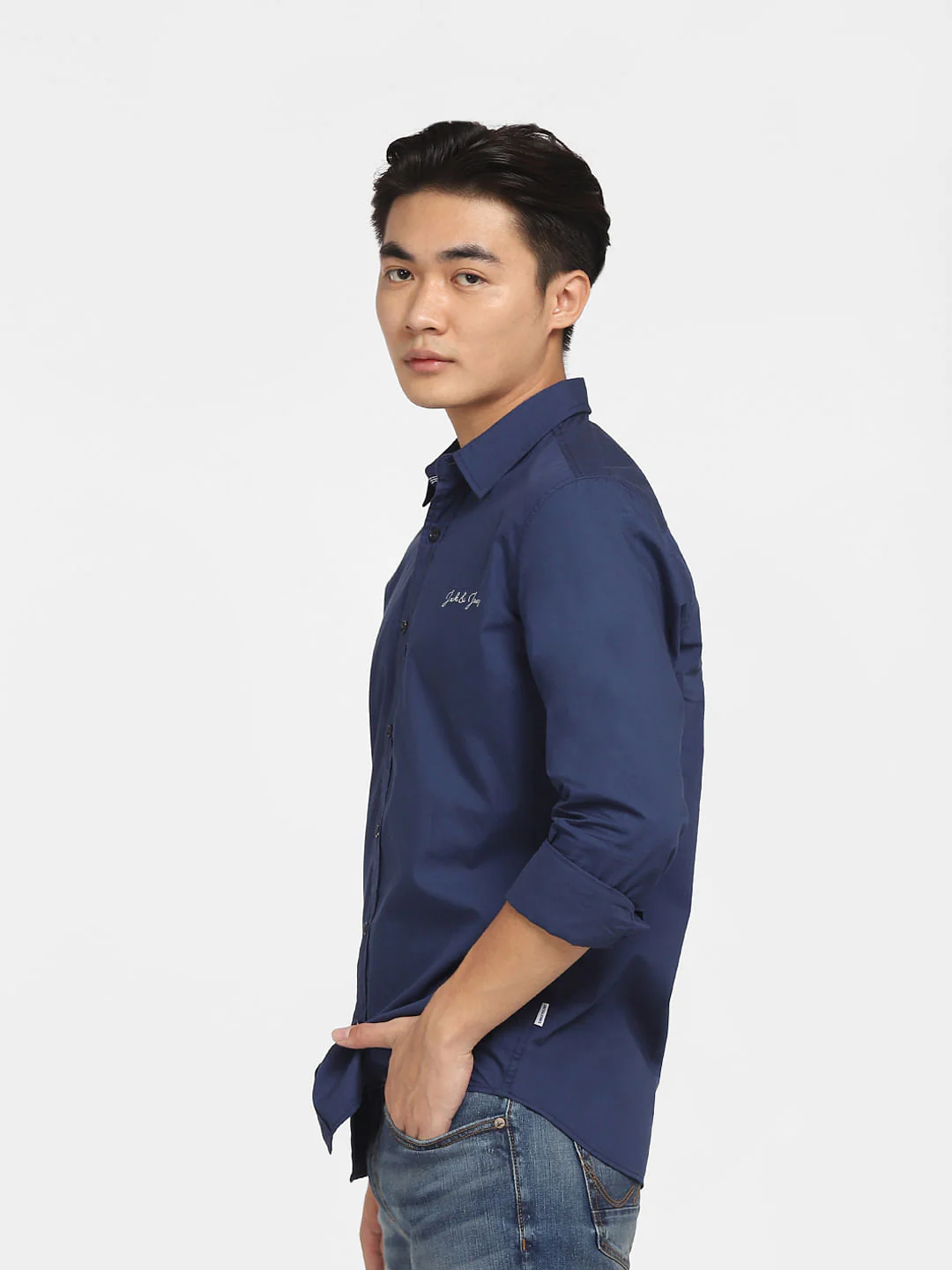 Blue Logo Print Full Sleeves Shirt - Image 3