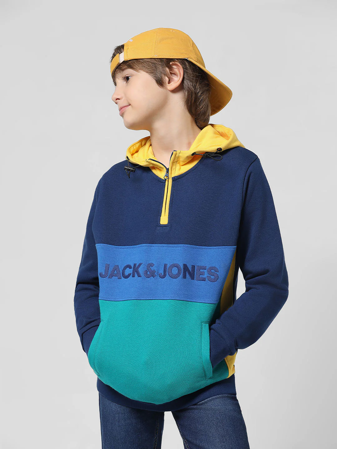 JACK&JONES JUNIOR X MOTOR MUNCHKINS BLUE COLOURBLOCKED HOODED SWEATSHIRT