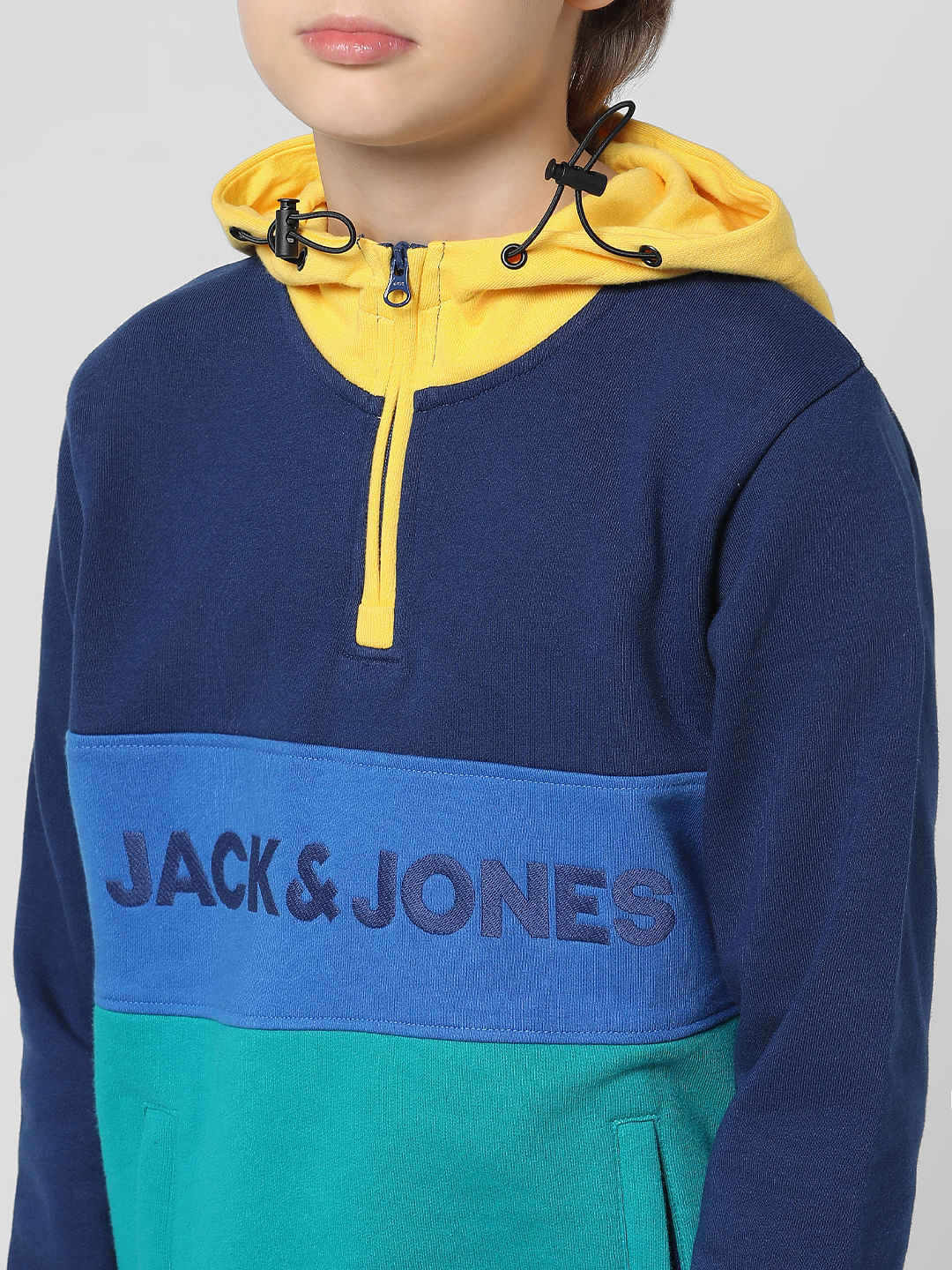 JACK&JONES JUNIOR X MOTOR MUNCHKINS BLUE COLOURBLOCKED HOODED SWEATSHIRT - Image 4
