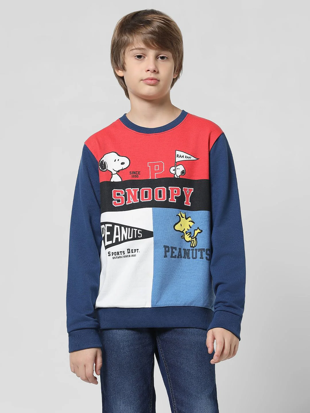x Peanuts Blue Colourblocked Printed Sweatshirt - Image 2