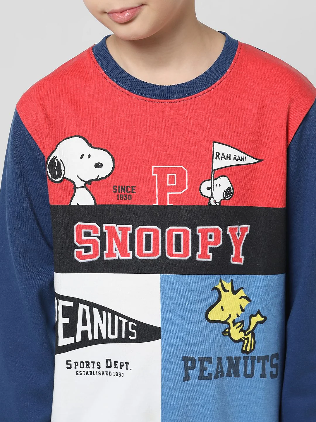 x Peanuts Blue Colourblocked Printed Sweatshirt - Image 4
