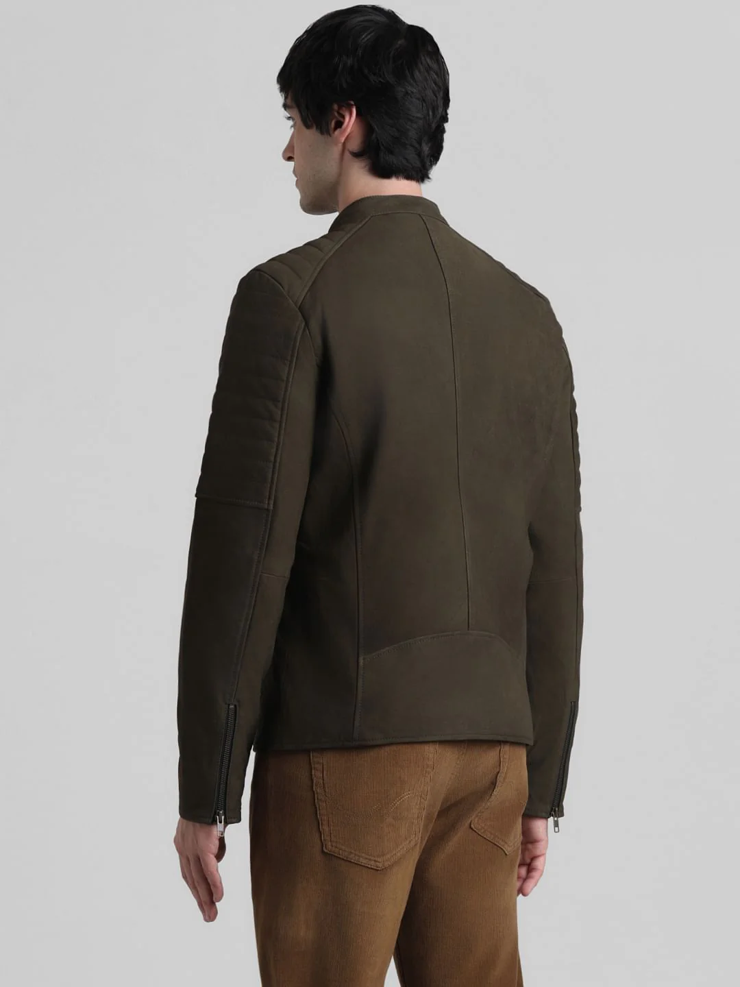 Olive Zip-Up Leather Jacket - Image 4