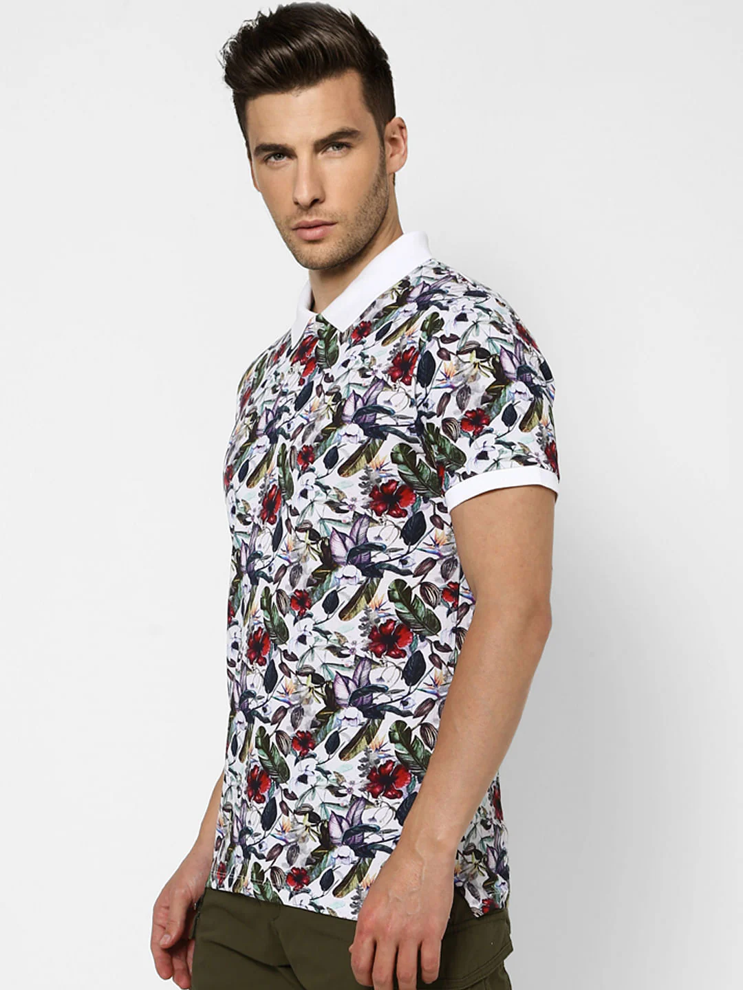 White Floral Polo T-shirt - Image 3