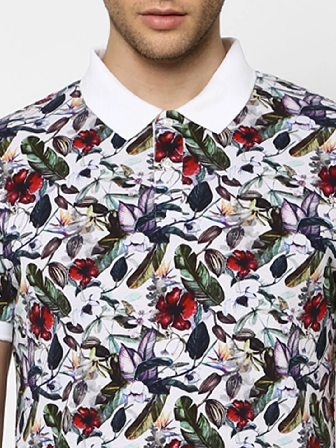 White Floral Polo T-shirt - Image 5