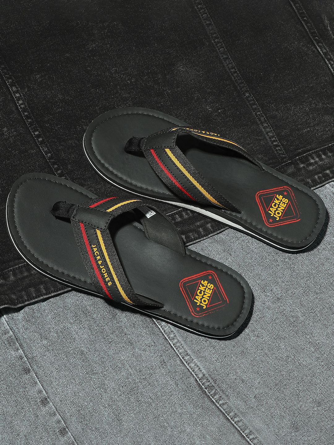 Black Logo Print Flip Flops