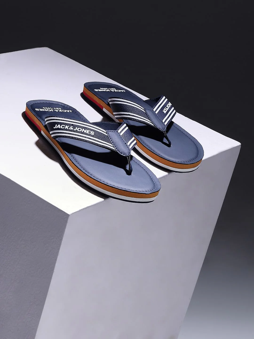 Blue Logo Print Flip Flops