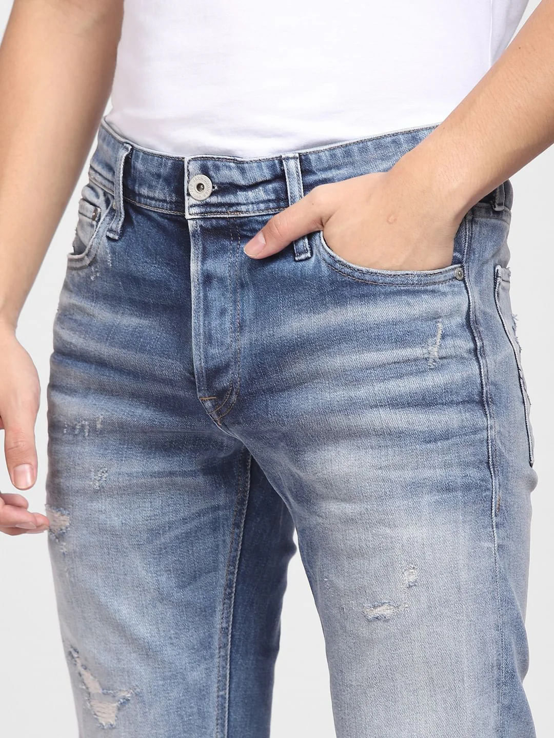 Blue Low Rise Distressed Glenn Slim Jeans - Image 5
