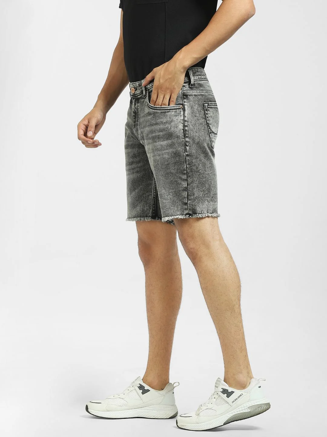 Black Low Rise Washed Denim Shorts - Image 3