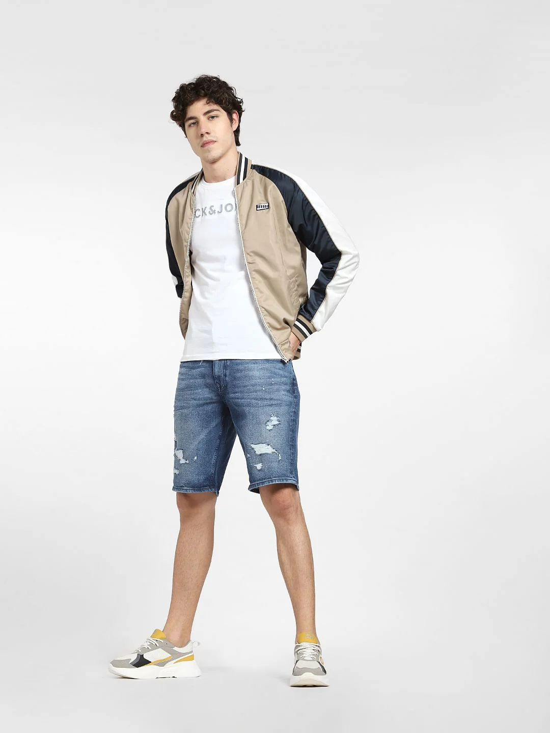 Blue Low Rise Distressed Denim Shorts